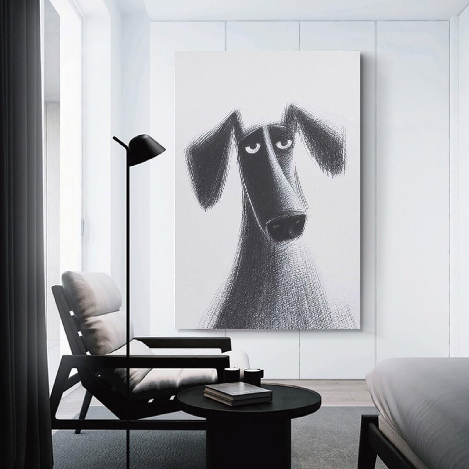 Junmoney Wall Decor Canvas Print Sad Dog Illustration, 20x30inch(50x75cm), for Study, Office Or Focused Interiors, Wall Art That Adds Style to Work Areas