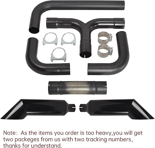 Miniatura 2 de Sistema de tubo de escape diésel Turbo Dual Smoker de 5 pulgadas con 2 piezas de entrada de 5 pulgadas, salida de 8 pulgadas, acero inoxidable negro