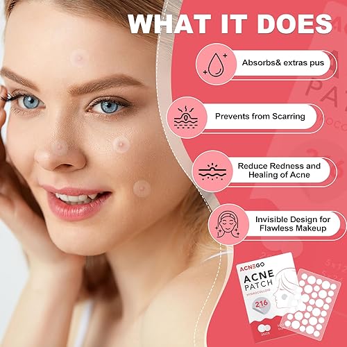 Miniatura 3 de 216 parches de espinillas para cara, parches hidrocoloides para acné, parches para tratamiento de manchas de acné facial, parches de tratamiento de