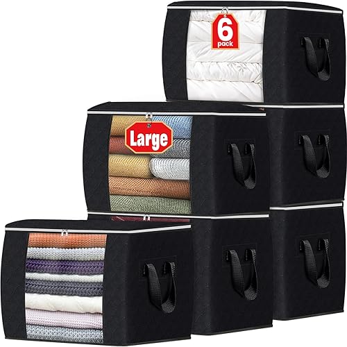 Miniatura 38 de Fab totes Paquete de 6 bolsas de almacenamiento plegables para mantas, contenedores de almacenamiento para organizar dormitorio, armario, ropa, Gris