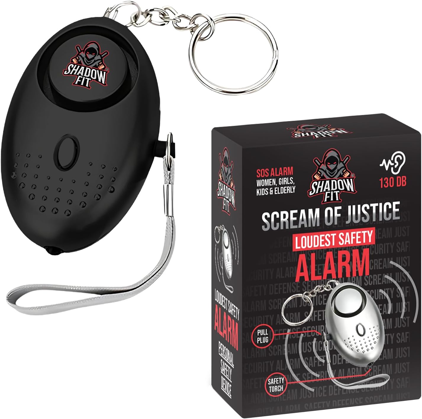 Shadow Securitronics 130dB Personal Safety Alarm with LED | Emergency Keychain Device for Women Girls Kids & Elderly | Loud Siren for Self-Defense & Night Security Protection