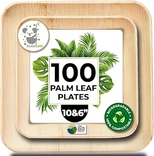 Palm Leaf Plates Bamboo Paper Plate Disposable 10 Inch & 6 Inch Bulk Party Pack Eco Compostable Biodegradable Wooden Plates Best Alternative To Plastic Paper Plate (100 pc)