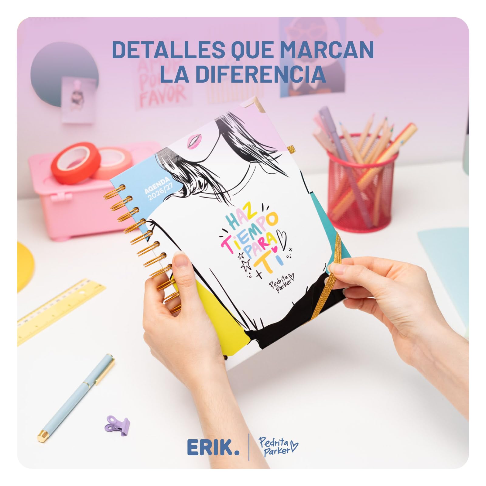 Grupo Erik Agenda escolar 2026 2027 Semana Vista Pedrita Parker en Español - Agenda Semana Vista A5 para niñas de Universidad e Instituto [Curso 26/27] Con Tapa dura, Pegatinas e Ilustraciones