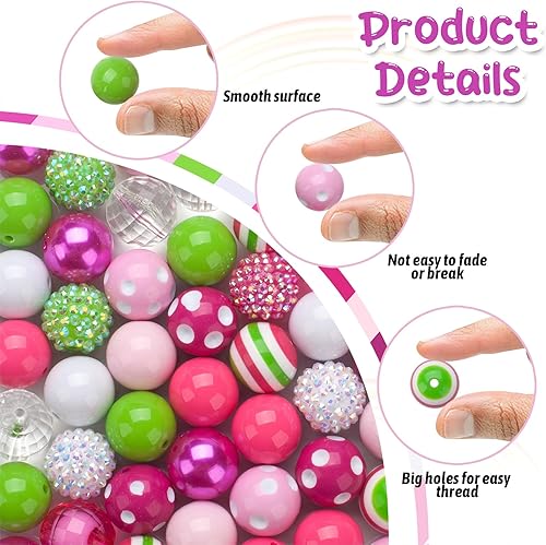 Miniatura 3 de 50 cuentas de goma de mascar de 0.787 pulgadas (0.787 in), cuentas de bolígrafo de colores, cuentas de chicle coloridas a granel, cuentas grandes de