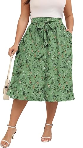 Xpenyo Womens Plus Size Midi Skirts Summer Elastic High Waisted