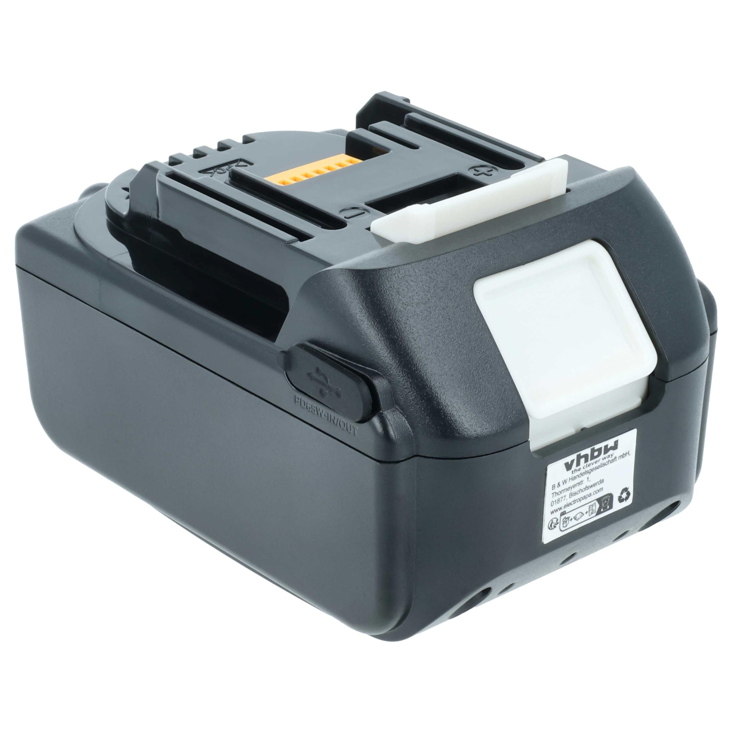 vhbw Akumulator zamienny do Makita BL1860B do narzędzi (6000 mAh, litowo-jonowy, 18 V), 1 x gniazdo USB-C