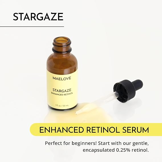 MAELOVE Glow Maker Vitamin C Serum + Stargaze مجموعة مصل الريتينول المحسنة - ثنائي نهاري وليلي للبشرة المشعة والسلسة مع حمض الهيالورونيك وحمض الفيروليك والنباتات المهدئة