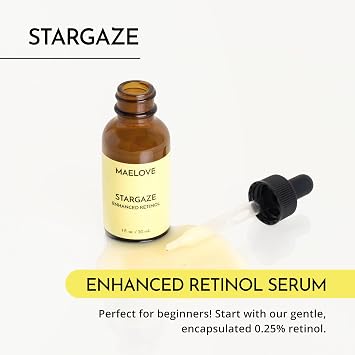 MAELOVE Glow Maker Vitamin C Serum + Stargaze مجموعة مصل الريتينول المحسنة - ثنائي نهاري وليلي للبشرة المشعة والسلسة مع حمض الهيالورونيك وحمض الفيروليك والنباتات المهدئة