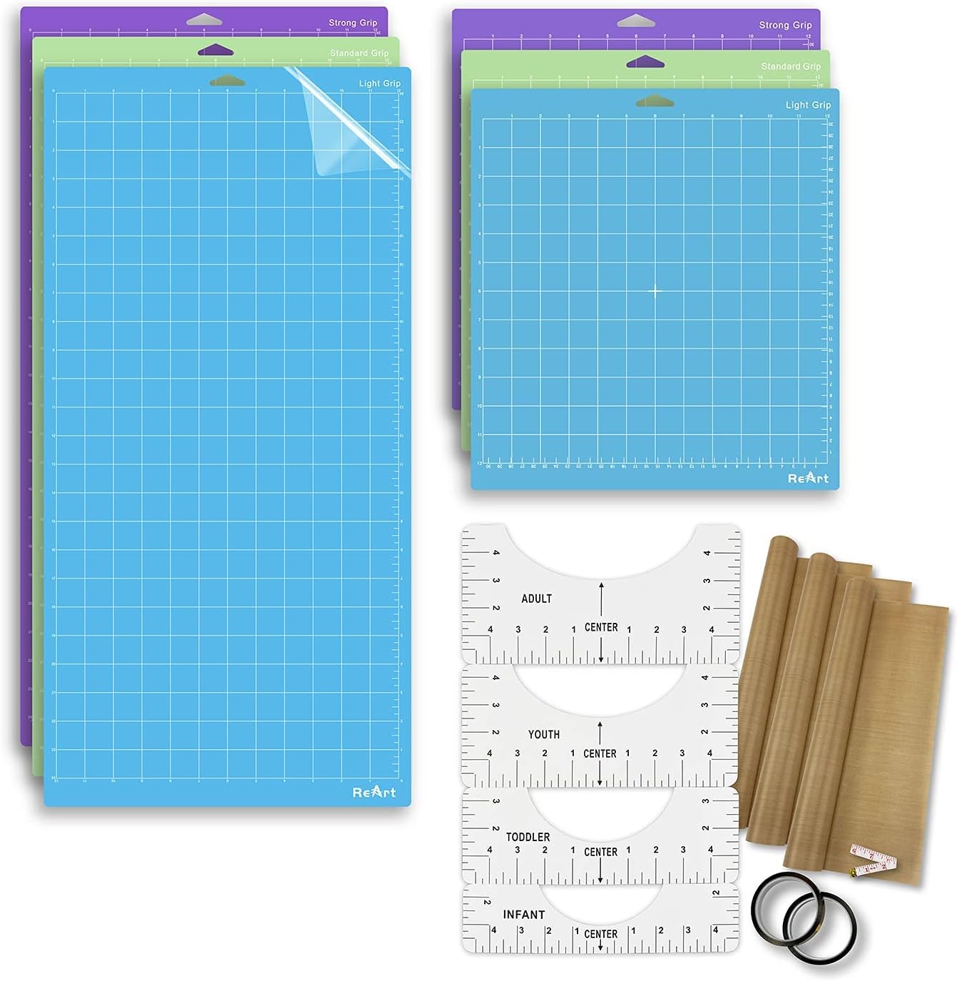 ReArt Cutting Mat Variety 6 Pack T-Shirt Alignment Ruller Heat Resistant Tape PTFE Teflon Transfer Sheet