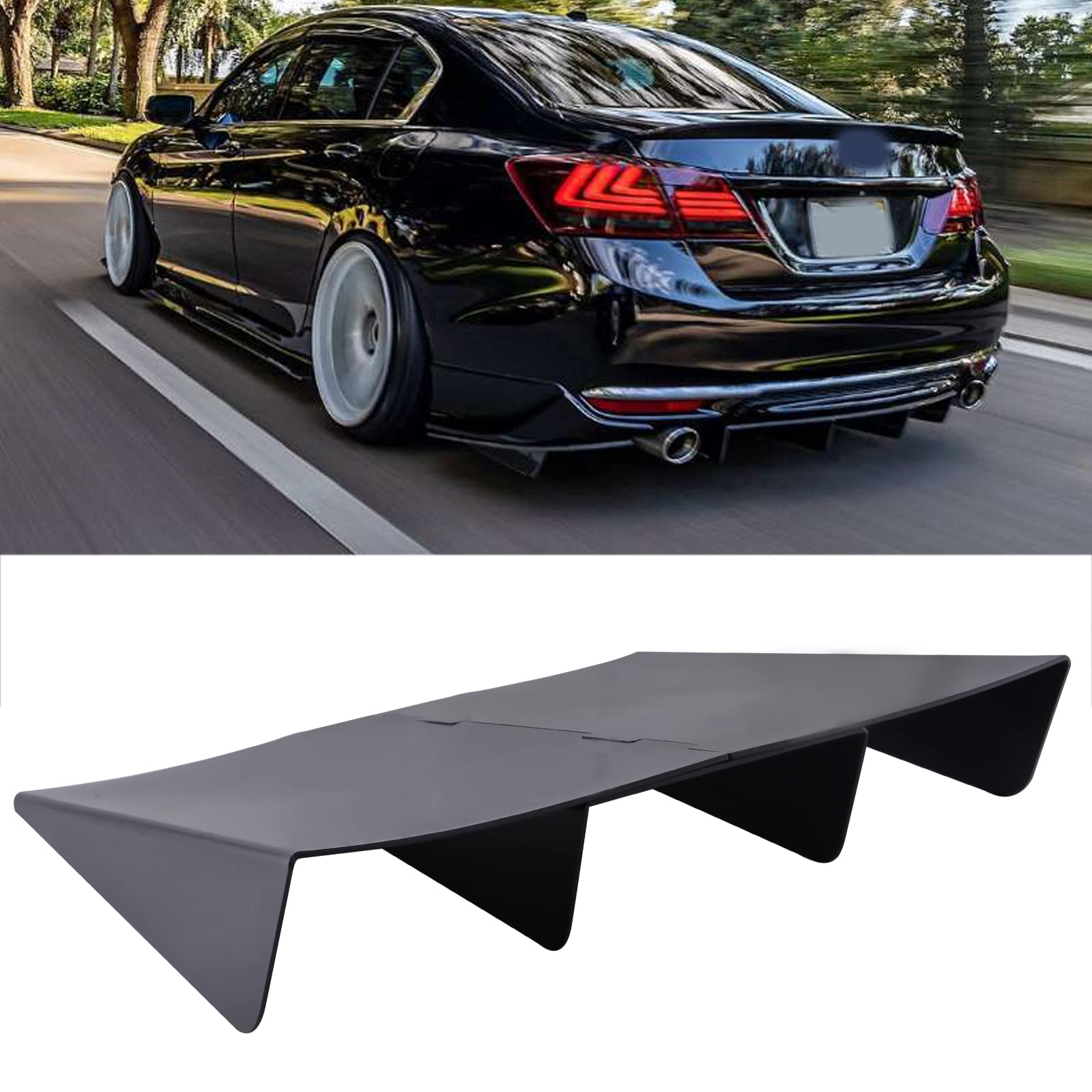 JMTBNO Rear Diffuser Bumper 4 Fins Spoiler Splitter Lip Black 22"x 20" Compatible with Honda Accord