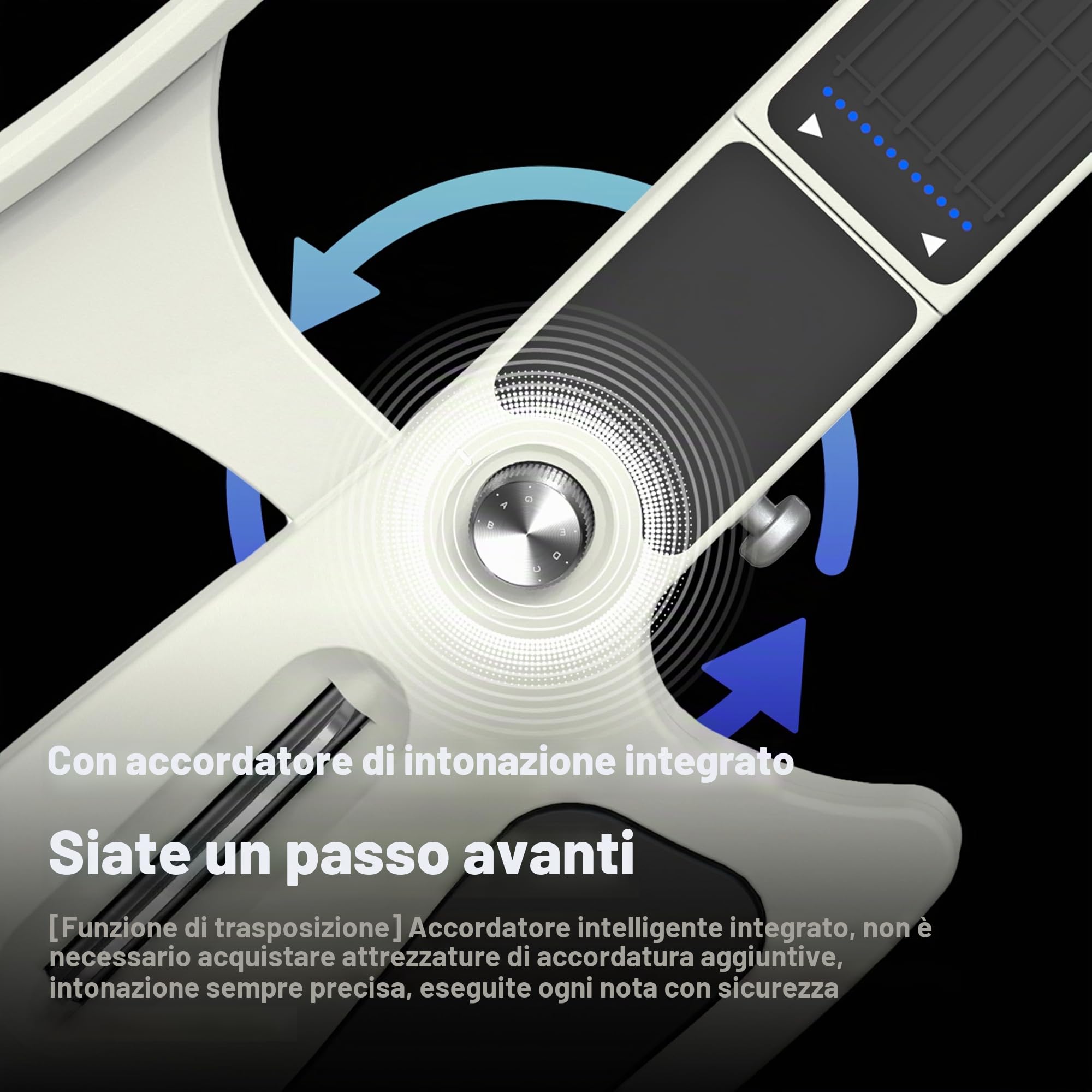 Chitarra intelligente senza corda, portatile e pieghevole con controllo app, generatore di accordi, batteria integrata e altoparlante, 100 toni sonori per principianti e bande,