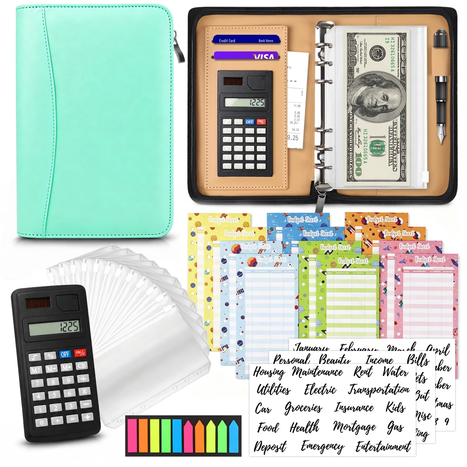 Budget Binder with Zipper Envelopes, Cash Envelopes for Budgeting