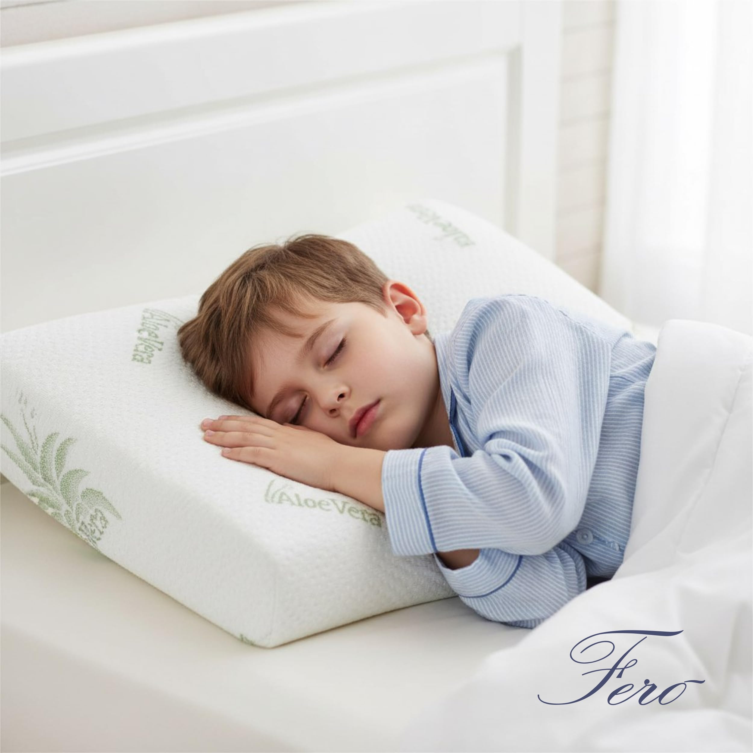 Ferò Cuscino Bambini Antisoffoco 30x50x5,5cm in Memory Foam, OEKO-TEX® e CertiPUR™, Cuscino Asilo con Federa Rimovibile all’Aloe Vera, Guanciale Letto Bambino Traspirante, 100% Made in Italy