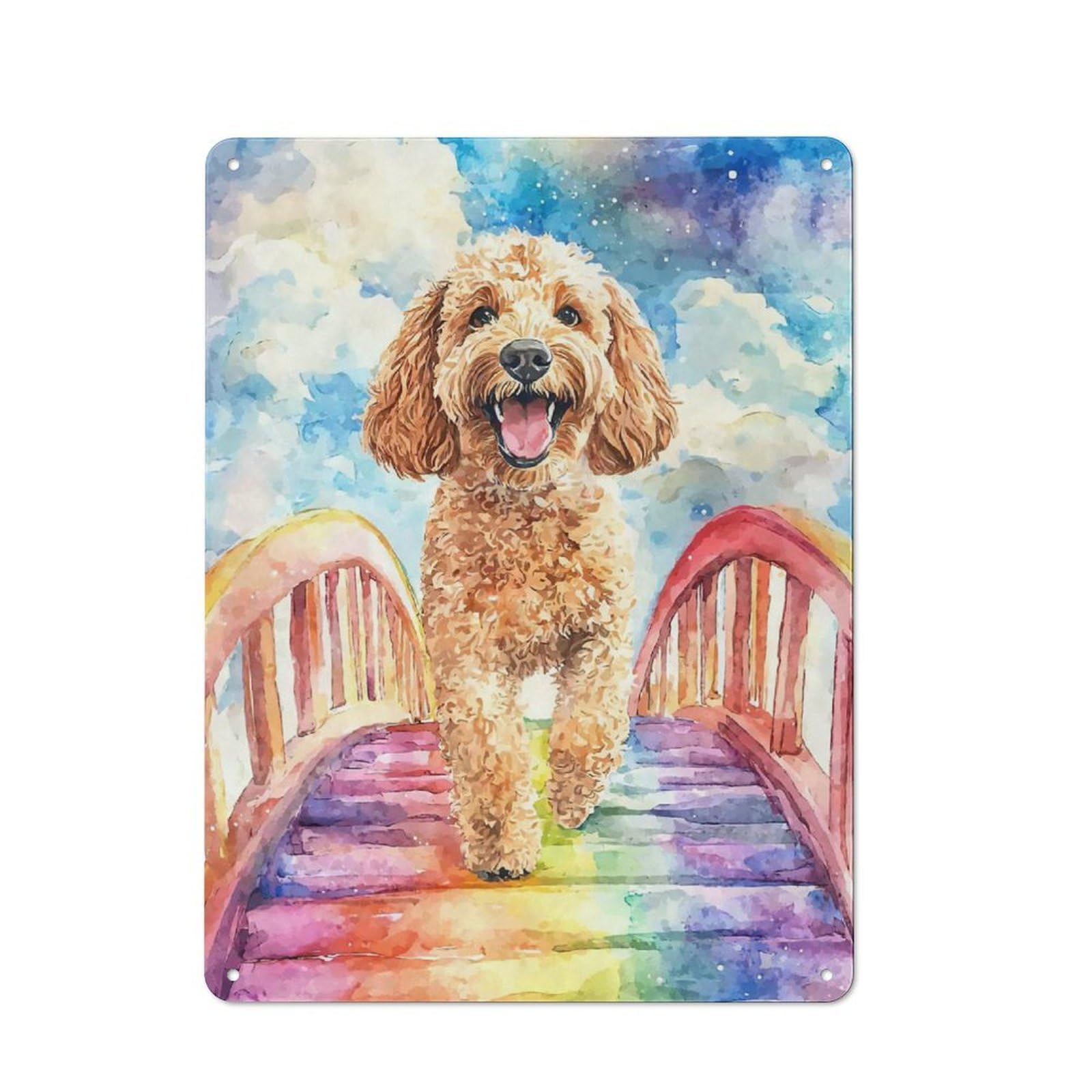 Junmoney Labradoodle Rainbow Bridge Vintage Tin Sign 40X30cm With For Studio Or Craft Room, For Garage, Workshop And Man Cave Decoration