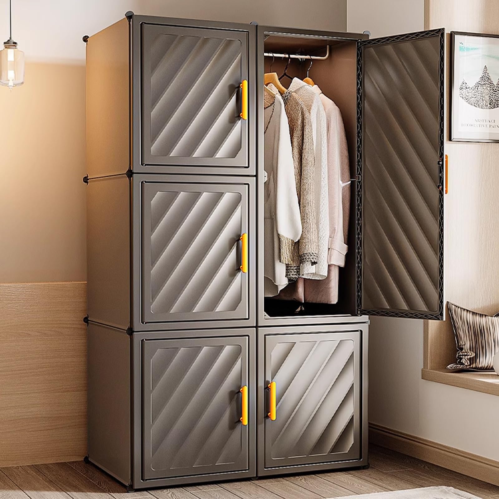 Cabina Armadio Componibile Angolare con Barra Appendiabiti Armadio Piccolo Camera da Letto Salvaspazio Grande Capacità per Dormitori e Appartamenti(75 * 47 * 139cm)