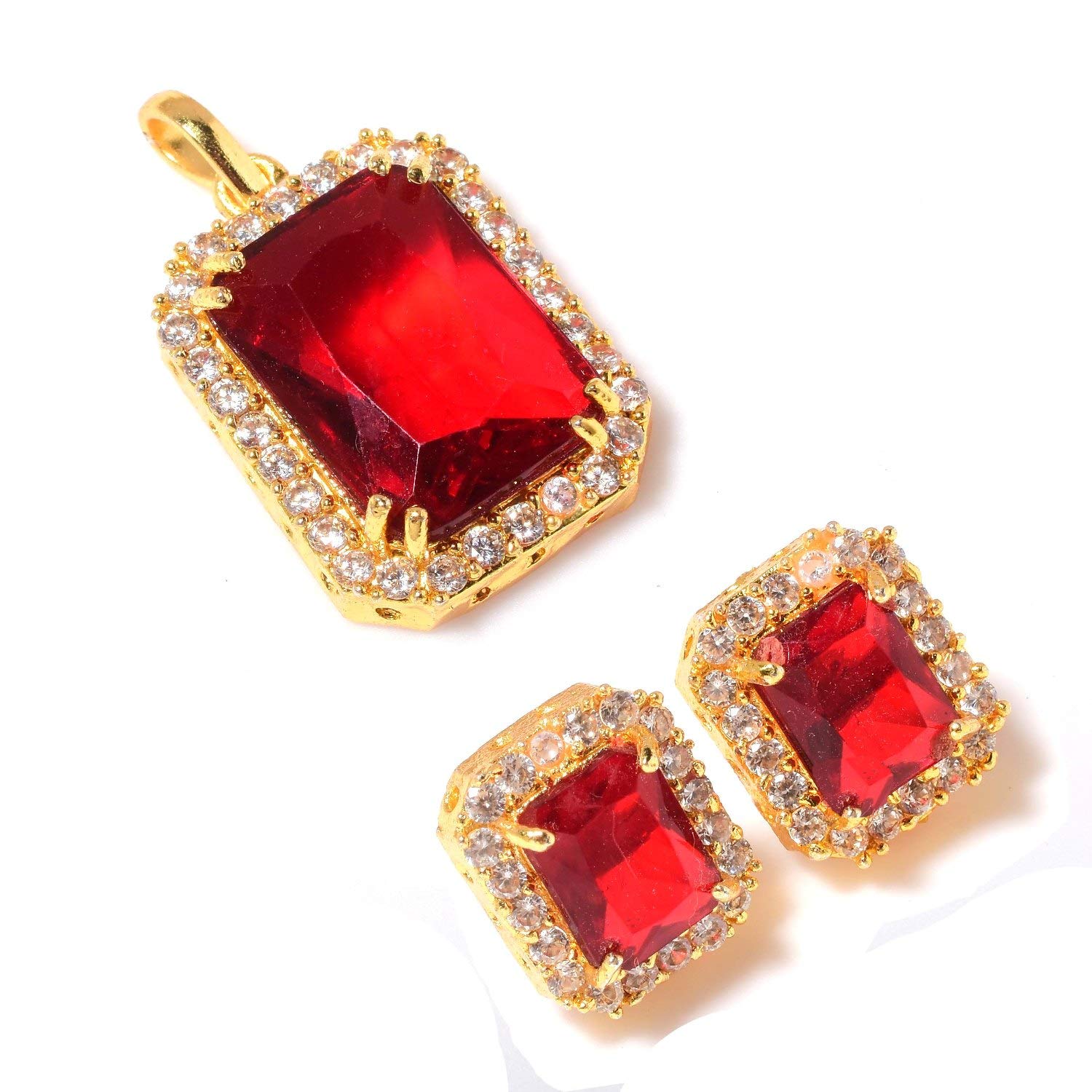 Jewar Pendant with Earrings Ad Cz Color Stones Gold Plated Jewelry Without Chain For Women & Girls