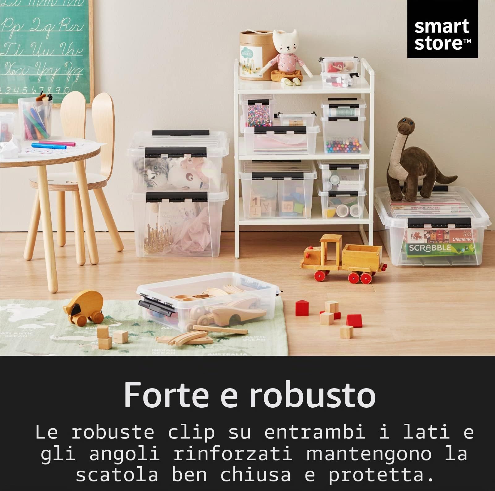 SmartStore Contenitori in plastica trasparente da 32 l, confezione da 2, rinforzati, 10 anni di garanzia, per alimenti, con chiusura a clip, impilabili e annidabili, senza BPA, 50 x 39 x 26 cm