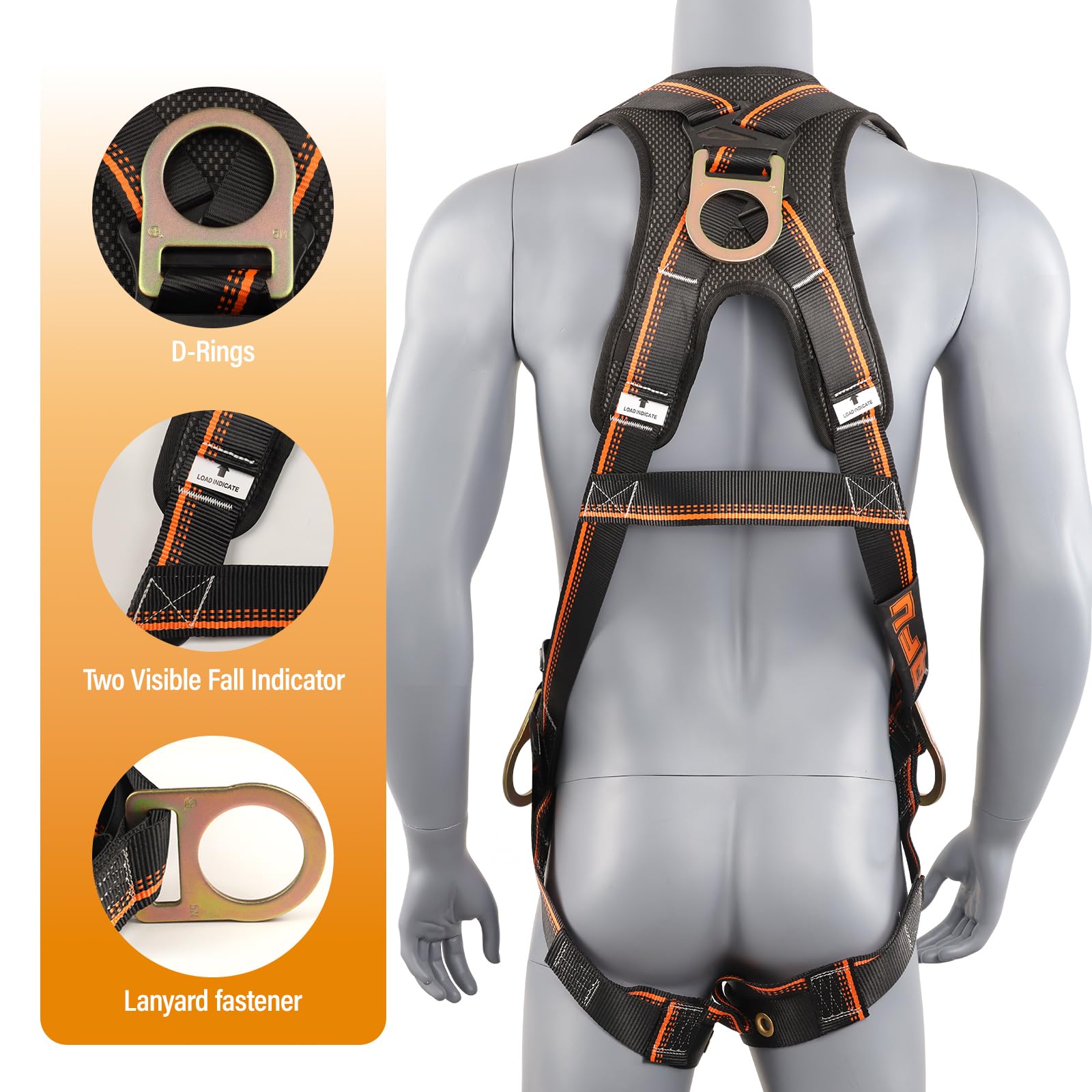 Full Body Safety Harness & Fall Protection Kit with Padded Straps, ANSI Compliant, Includes Shock-Absorbing Lanyard for Roofing, Construction and Industrial Use — Amazon image 4