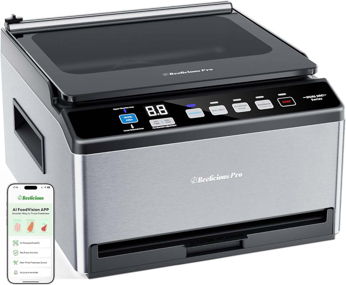 DualCore CVS101 Chamber Vacuum Sealer for Liquids & Sous Vide, 6L Dual Vacuum Zones & Extra-Wide Bag Clamp, 230W Dual-Core Dry Pump x4, Commercial-Grade Food Packaging Machine for Home Use