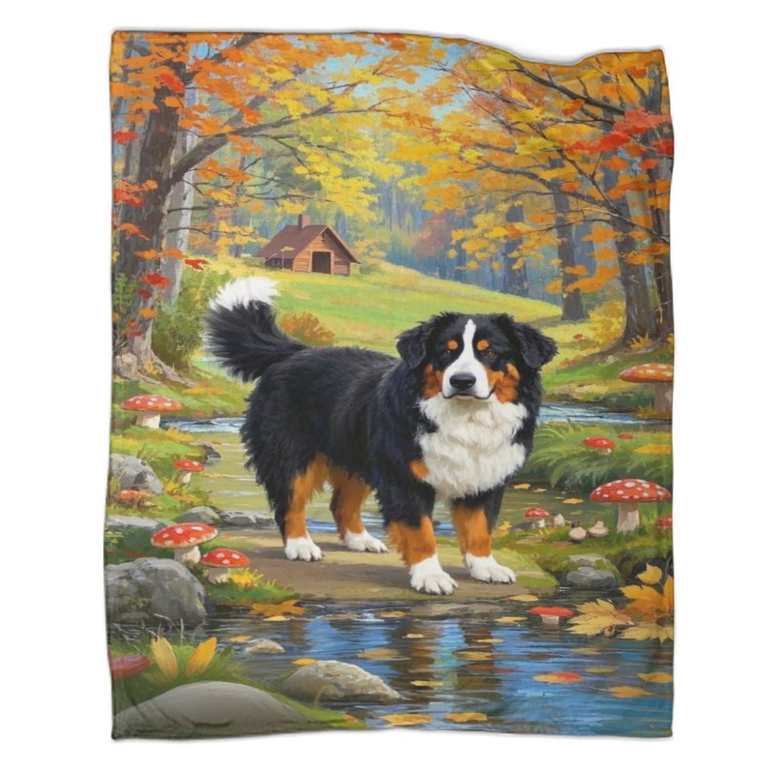 YYVKPMLXC Blanket Bernese Mountain Dog 3D Pattern Flannel Plush Blankets Autumn Landscape Soft Warm for Sofa, Couch, Bed 40x50inch(100x130cm)