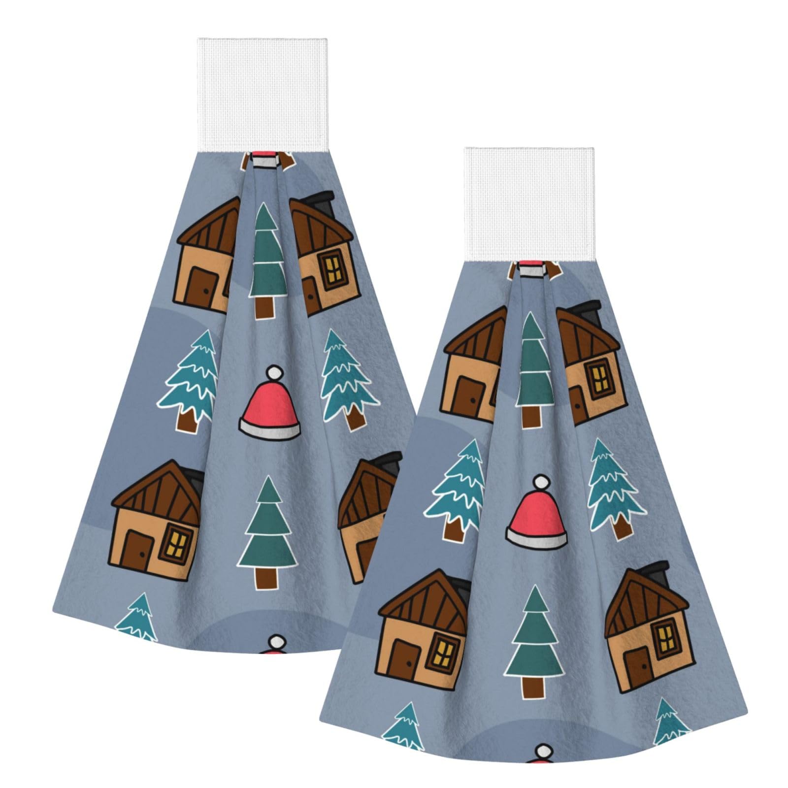 DOPKLNA Merry Christmas Christmas Tree, 2 Pcs Hanging Coral Fiber Hand Towels for Bathroom, Absorbent Kitchen Towels