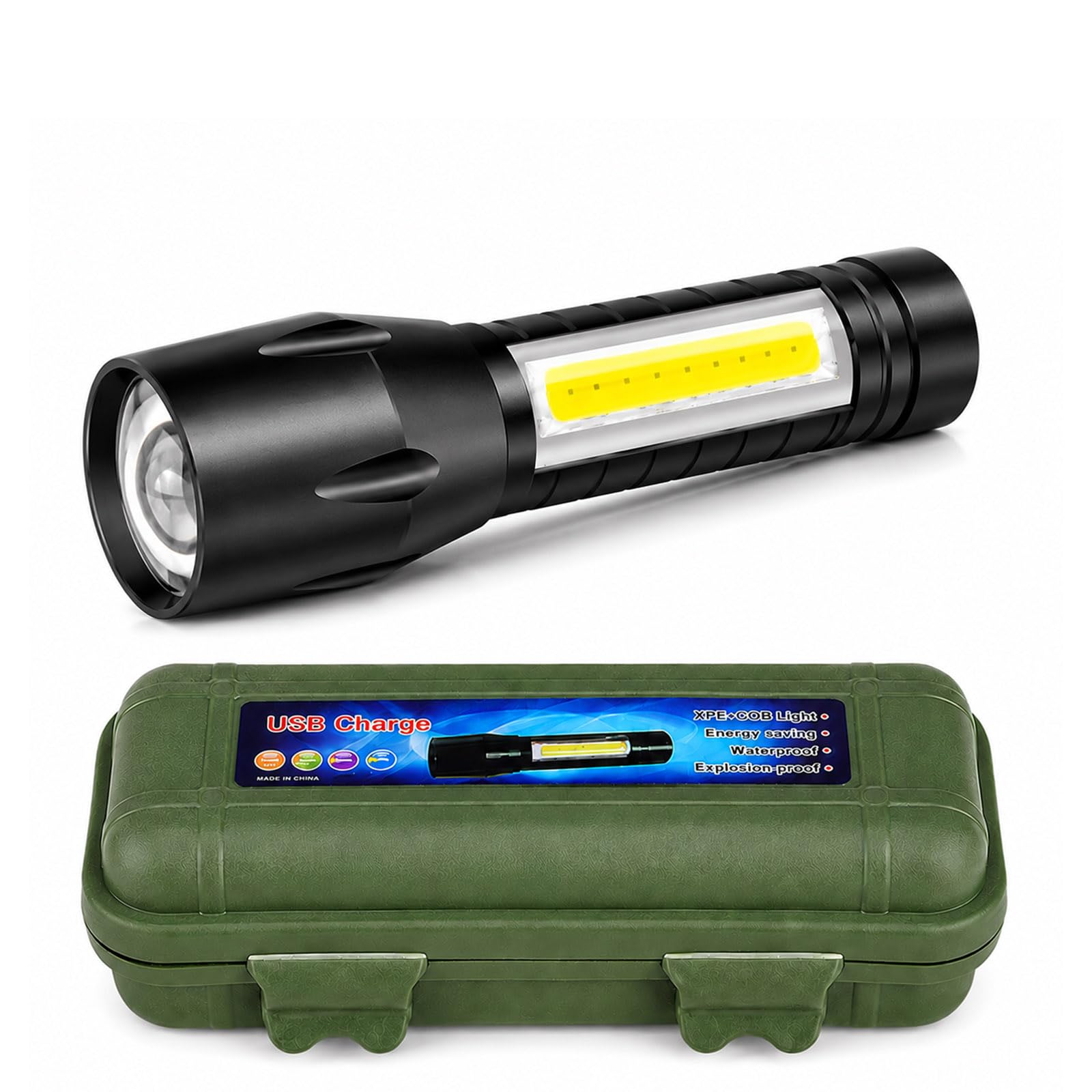 compact portable flashlight with usb rechargeable led light for outdoor use