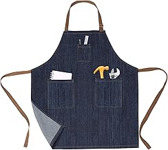 FunChaos Cotton Denim Apron for Men Women, Professional Chef Apron with Large Pockets for Kitchen Cooking Gardening BBQ Hair Stylist Barista Restaurant, Heavy Duty Jean Work Apron Adjustable Size