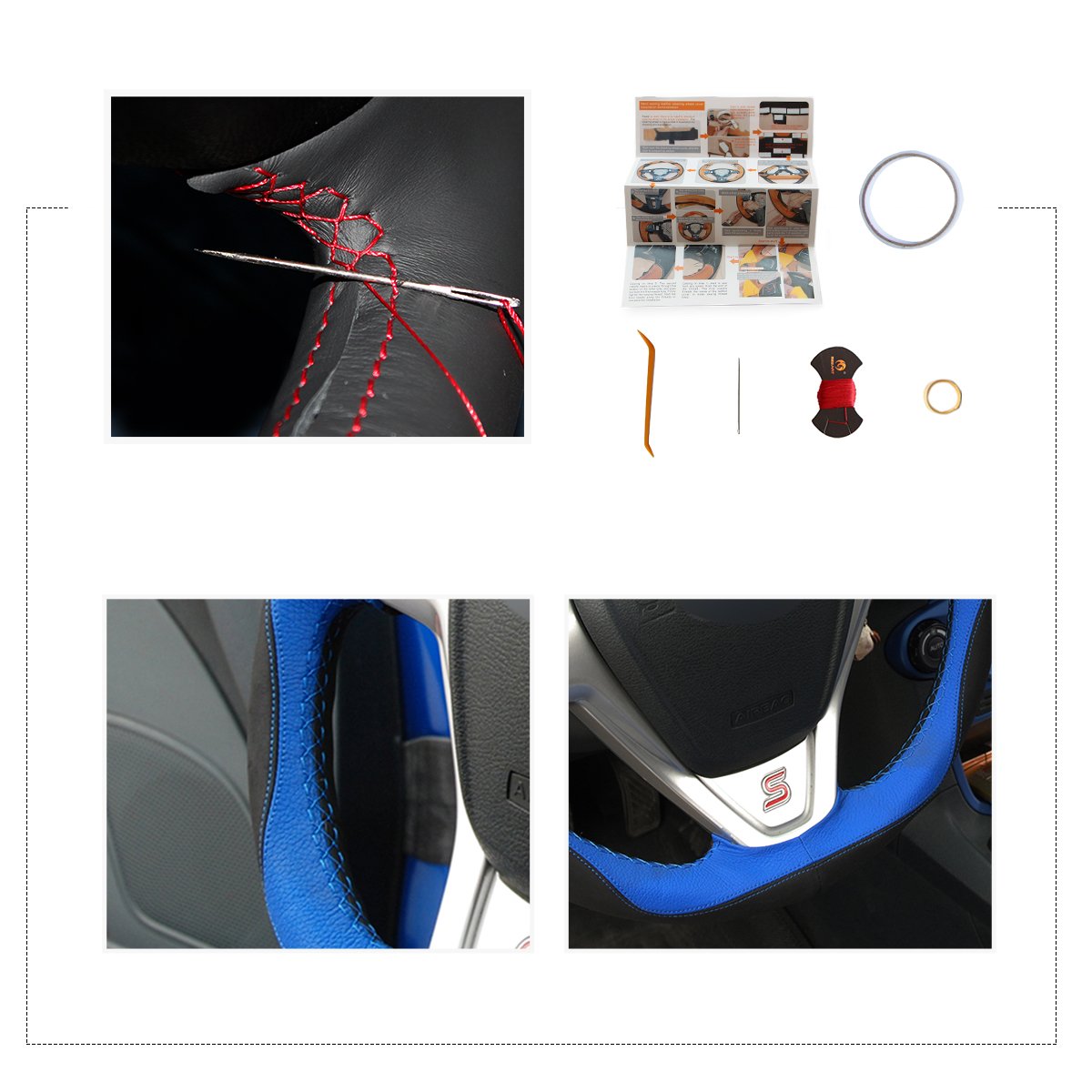 Funda de volante de cuero para volante con diseño 3D personalizable, color negro, azul y ante para Fiesta 2008-2013 Ecosport 2013-2016 (volante de cuero, comprar este)