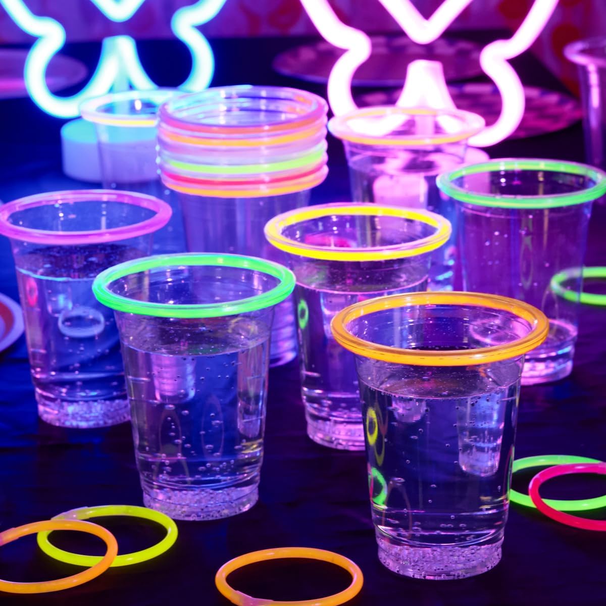 xo, Fetti Party Decorations Glow In Dark Plastic Cups - 16 Disposable 16 oz Cups | Disco Rave Bachelorette Decorations, Y2k Birthday Party Glow Stick Cups