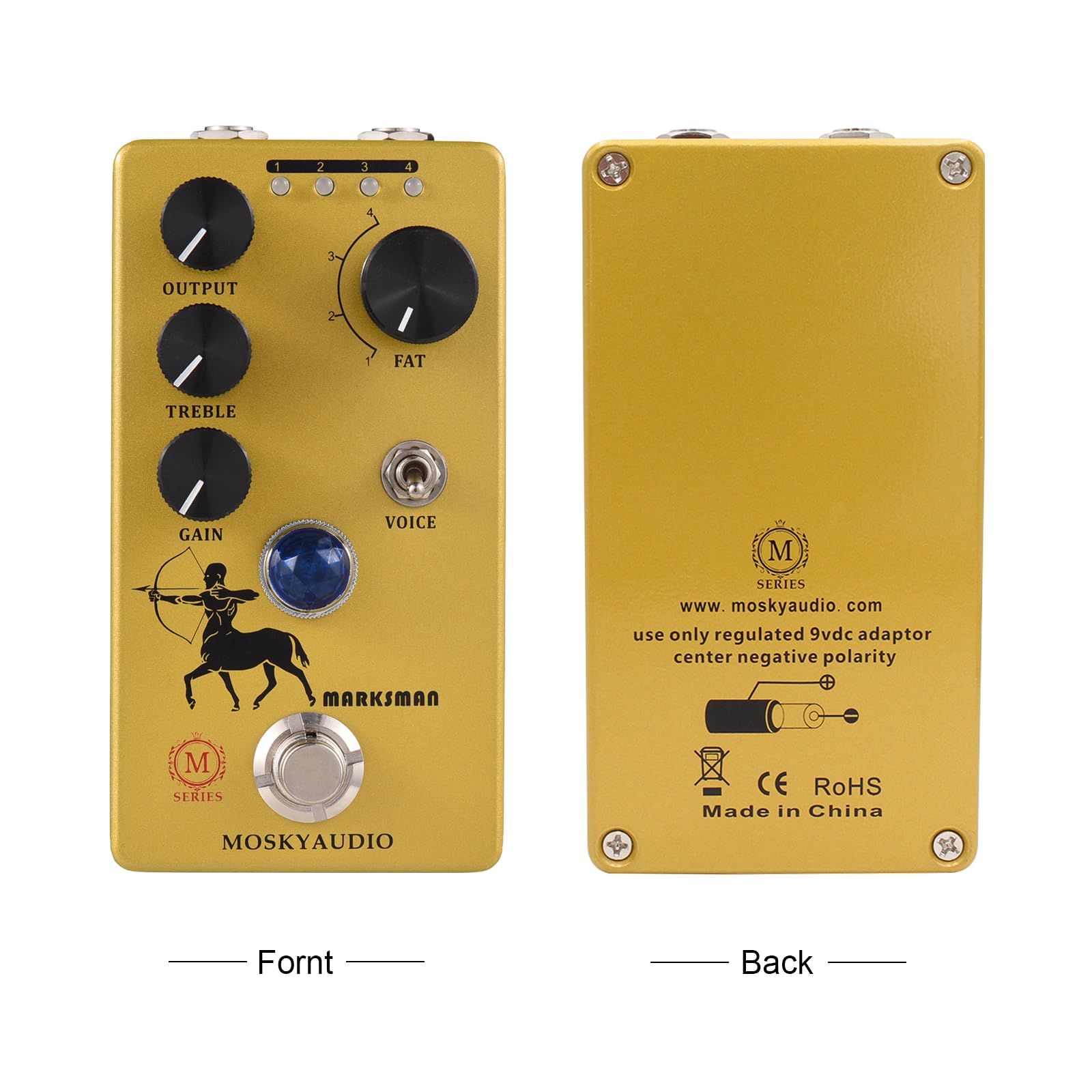 Pedał efektów MOSKYAudio Overdrive/przedwzmacniacz/wzmacniacz pedał efektów gitarowych 4 tryby przycinania przełącznik i wyjście/wysokie / sterowanie wzmocnieniem kompaktowy przenośny cyfrowy