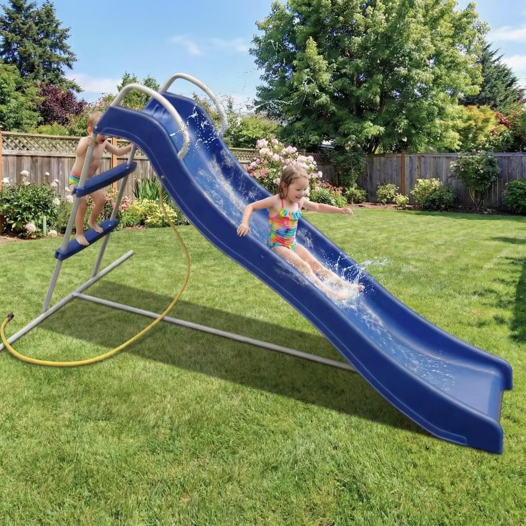 Kinderrutsche Outdoor mit Leiter 1.85m UV-Beständig Wasserrutsche Garten Blau