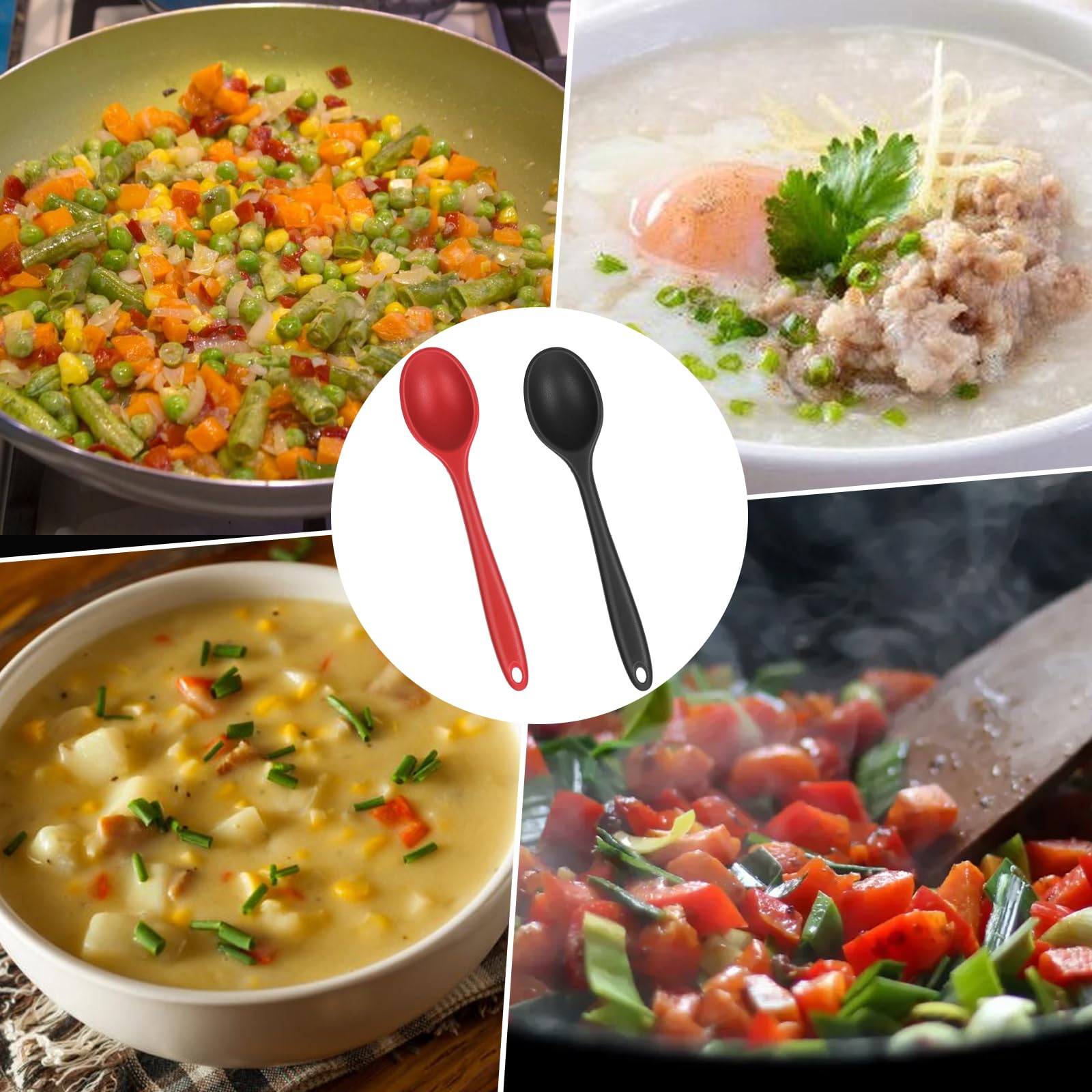 Juego de 2 espátulas de silicona para mezclar, resistentes al calor, antiadherentes, utensilios de cocina para cocinar, hornear, untar y mezclar, negro y rojo