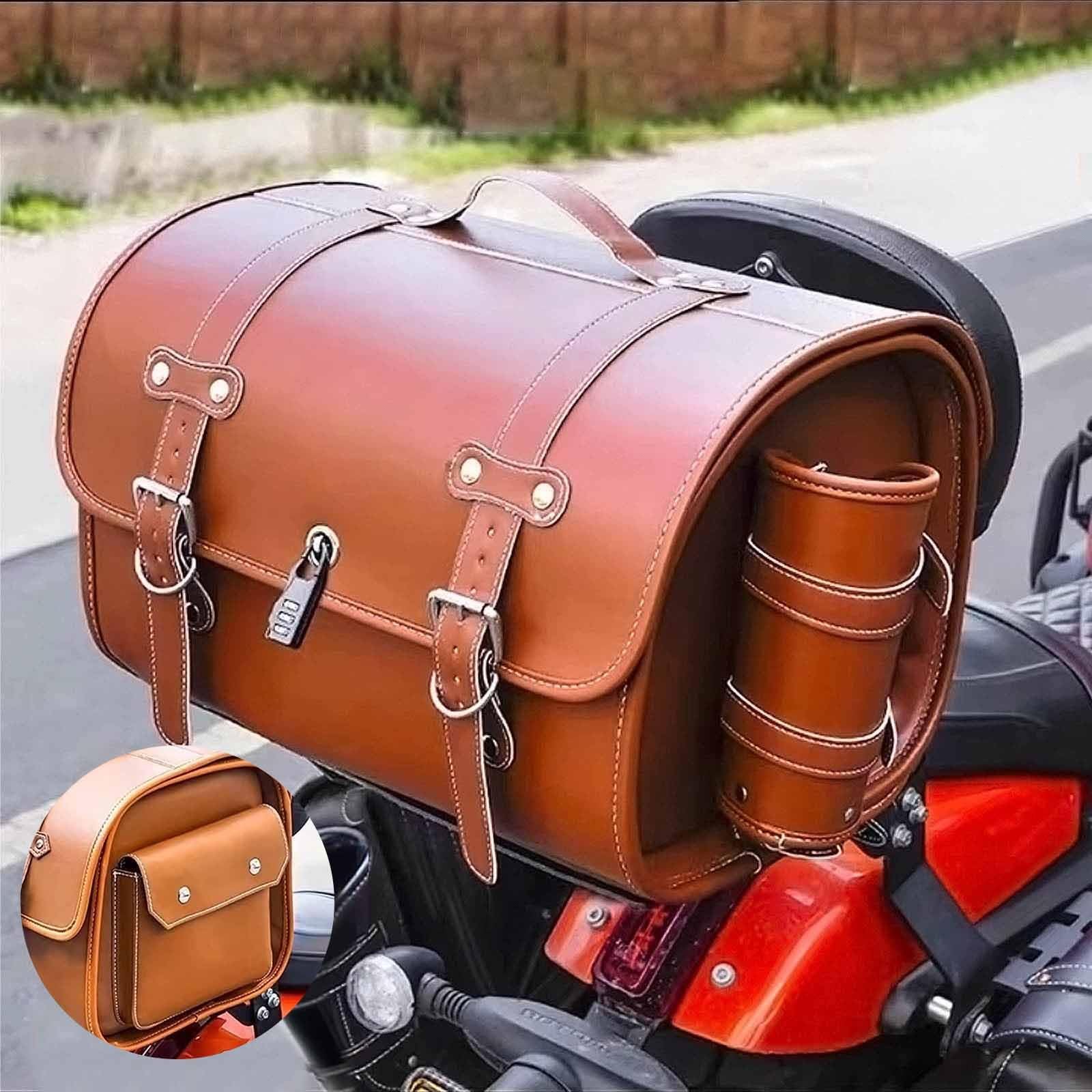 Baúl Moto para Harley Davidson Custom 1200, Bolsa Impermeable de Motocicleta, Herramienta de Cuero, Robusto, A-Black