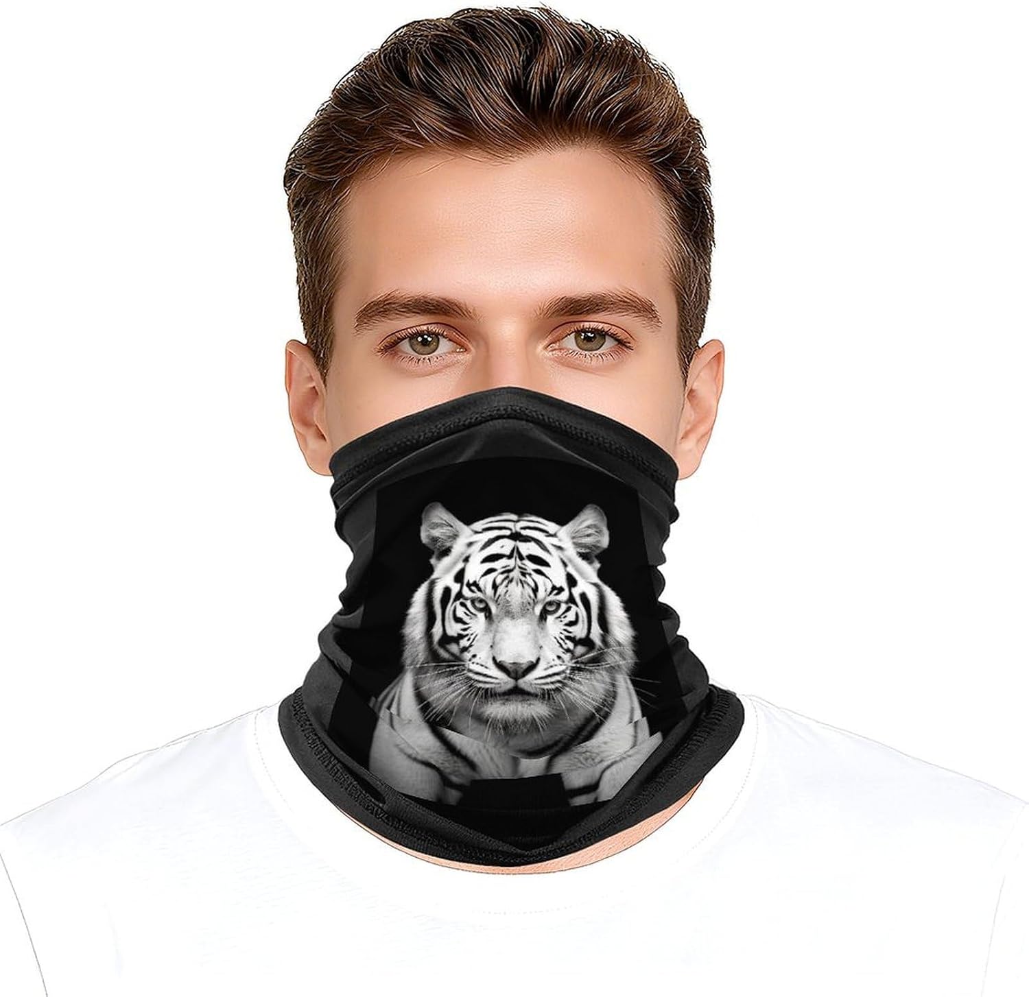 Black and White Tiger Neck Gaiter Face Mask UV Protection for Men Women, Breathable Quick Dry Face Cover Bandana Outdoor Sports Balaclava Wind-Proof for Hiking Skiing Motorcycle Cycling