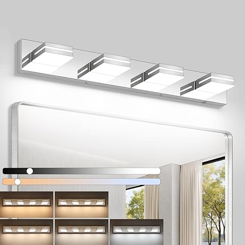 Miniatura 11 de Lámparas de tocador de baño sobre espejo (4 luces, blanco frío 6000K) Modernas lámparas LED de pared para baño, negro mate Negro - 6000K no