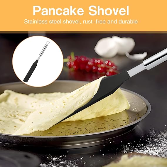 Crepe Spreader and Spatula Crepe Spatula Set Stainless Steel Crepe Tools Spreaders Spatula T- Shaped Batter Spreaders and Spatula Set