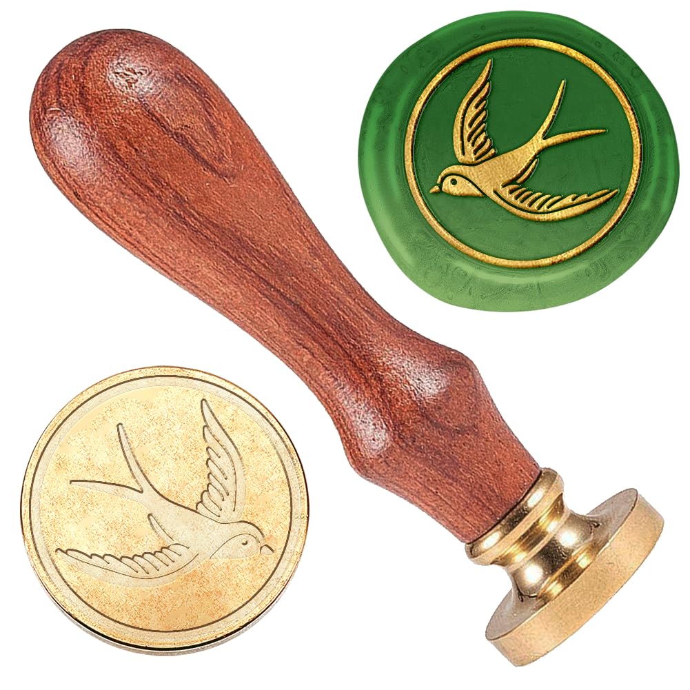 Timbro per ceralacca a forma di rondine, per inviti di nozze, in rilievo, rimovibile, 2,5 cm, in ottone, con manico in legno, buste, confezioni regalo, decorazione, artigianato adesivo