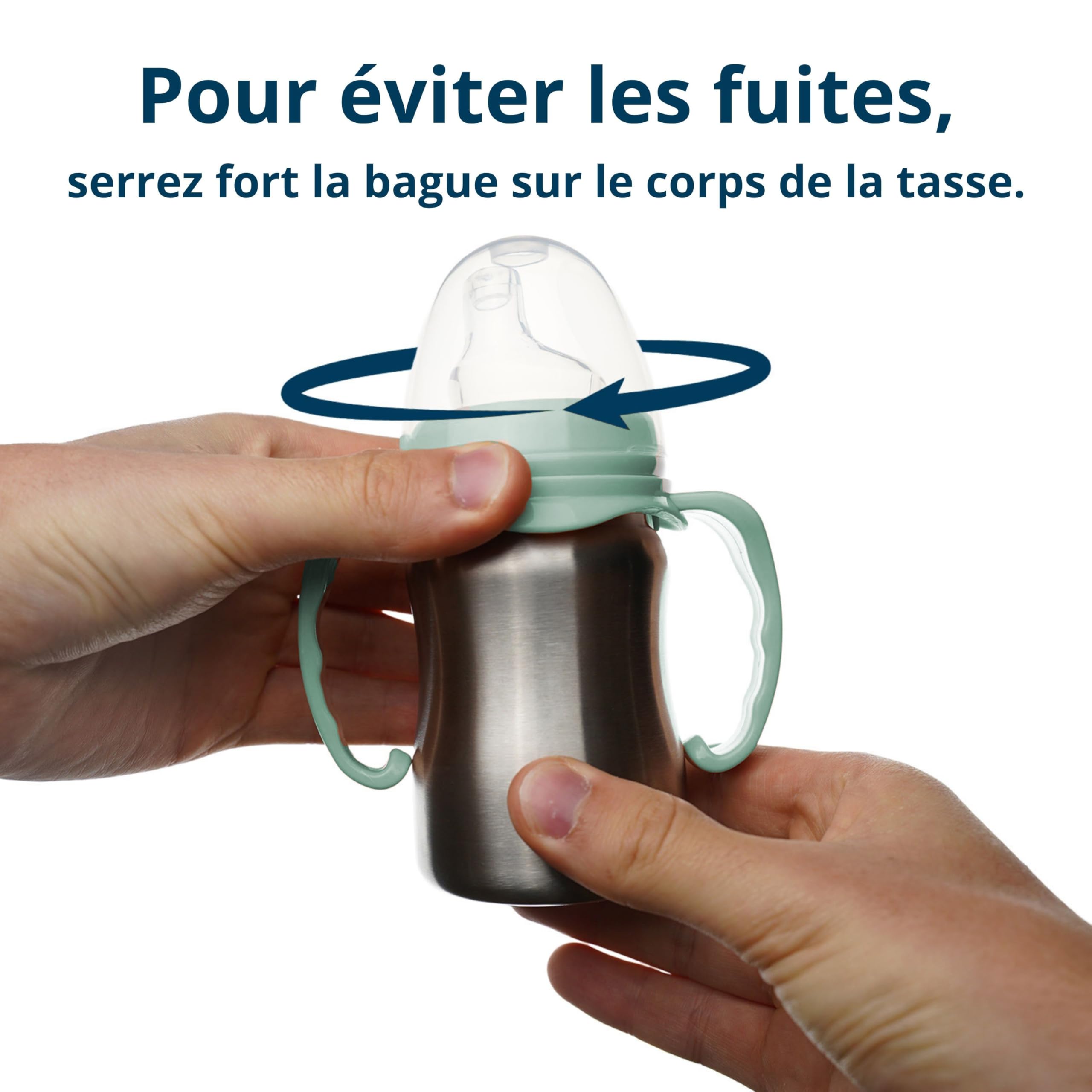 THERMOBABY - Tasse En Inox Bébé Avec Anses Et Tétine Silicone - Anti-Fuites - 180 ml - Facile À Nettoyer - Durable -Idéale Pour L’Autonomie De Bébé - Vert Cactus