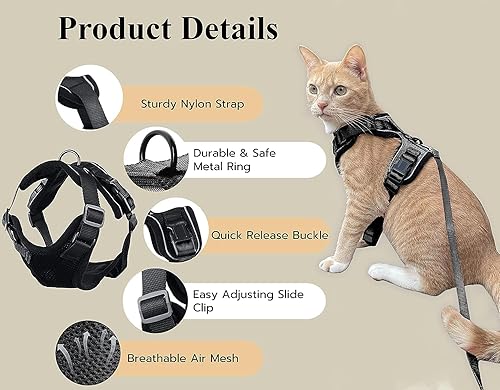 Miniatura 4 de Pups & Care Juego de arnés y correa para gatos, a prueba de escape, sin estrangulamiento, ligero, fácil de poner y controlar, ajustable, suave y