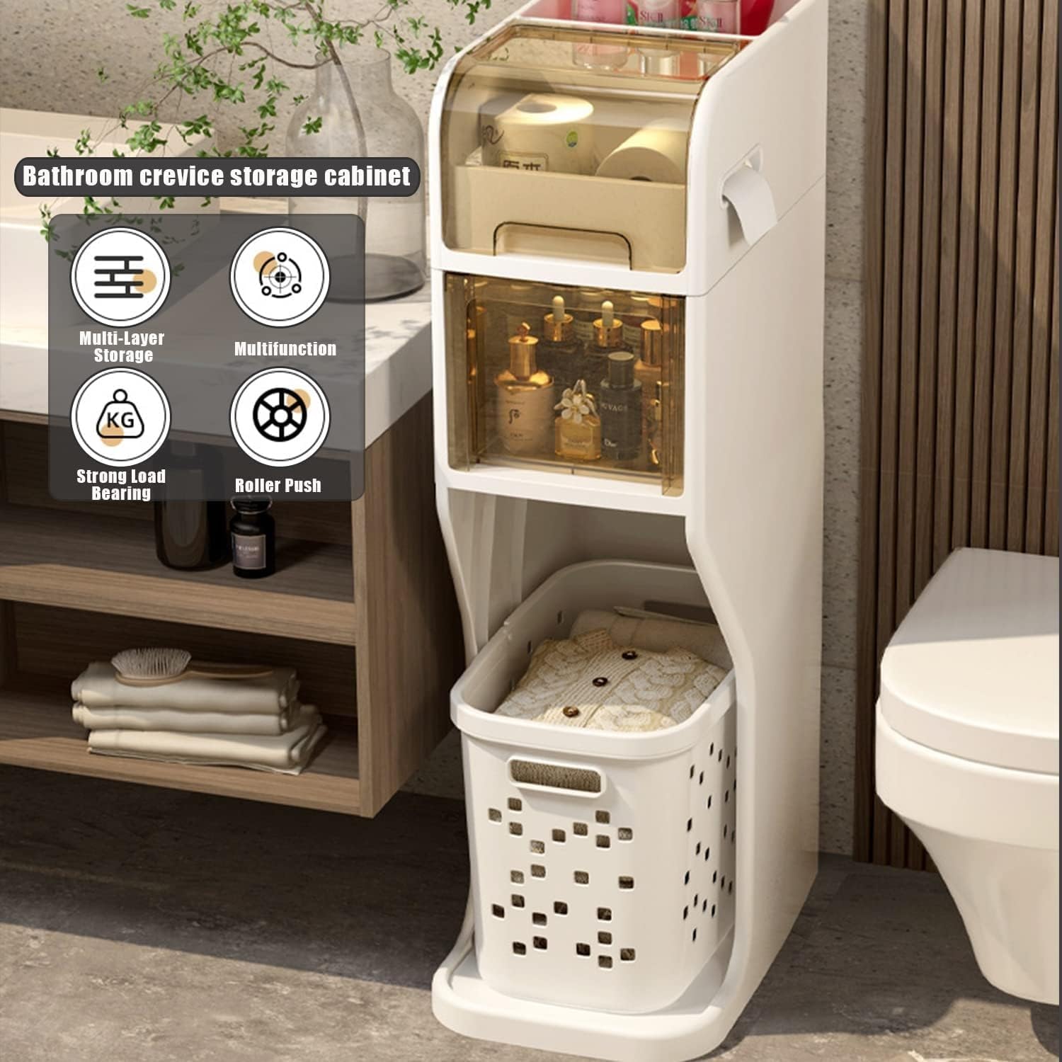Small Bathroom Storage Cabinet, Toilet Paper Organizer for Space Corner and(2tier)