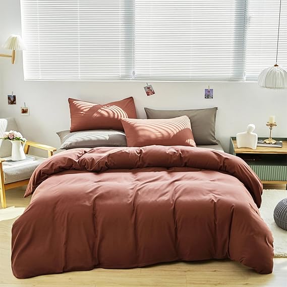 Luxlovery Brick Red Comforter Set King Dark Rust Bedding