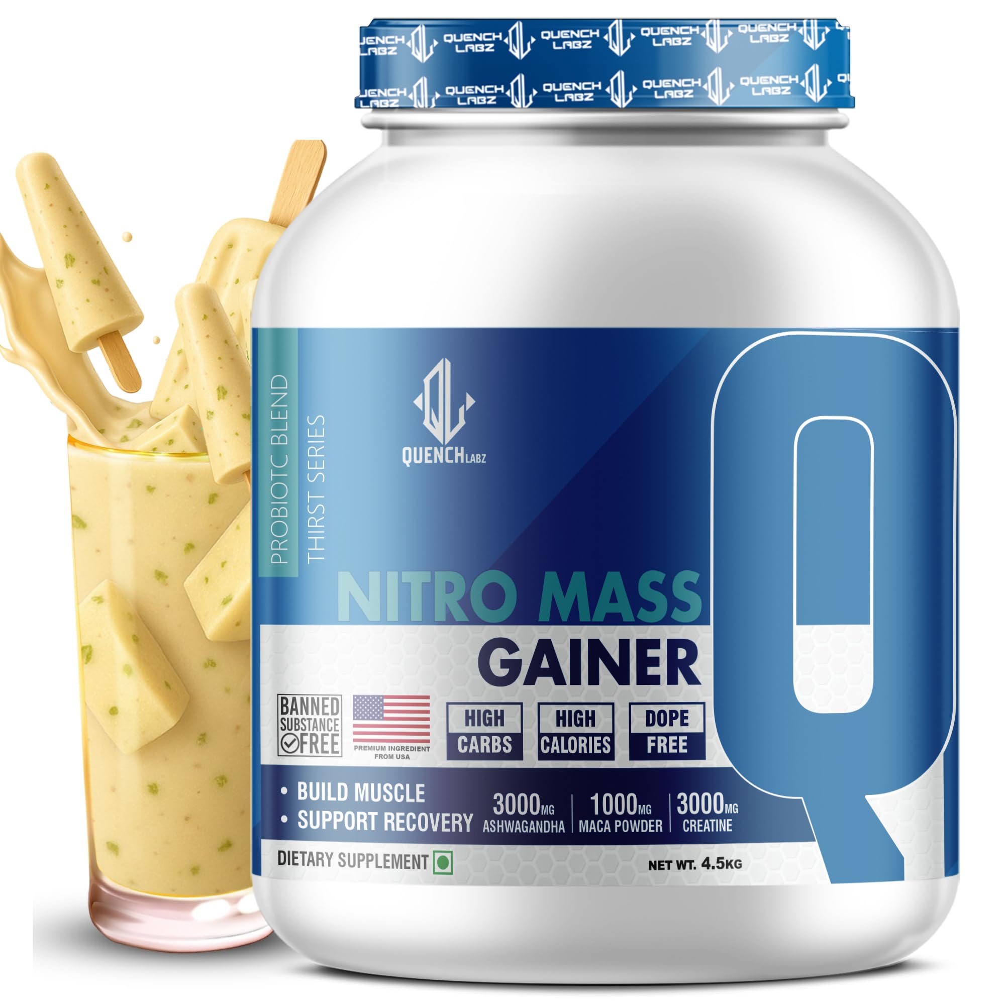 QUENCHLABZ NITRO MASS GAINER 4.5KG Chocolate | 21g Protein, 3g Ashwagandha, 374 Calories | High-Calorie Protein Powder for Weight Gain & Muscle Growth | Creatine & Digestive Enzymes — Amazon image 16