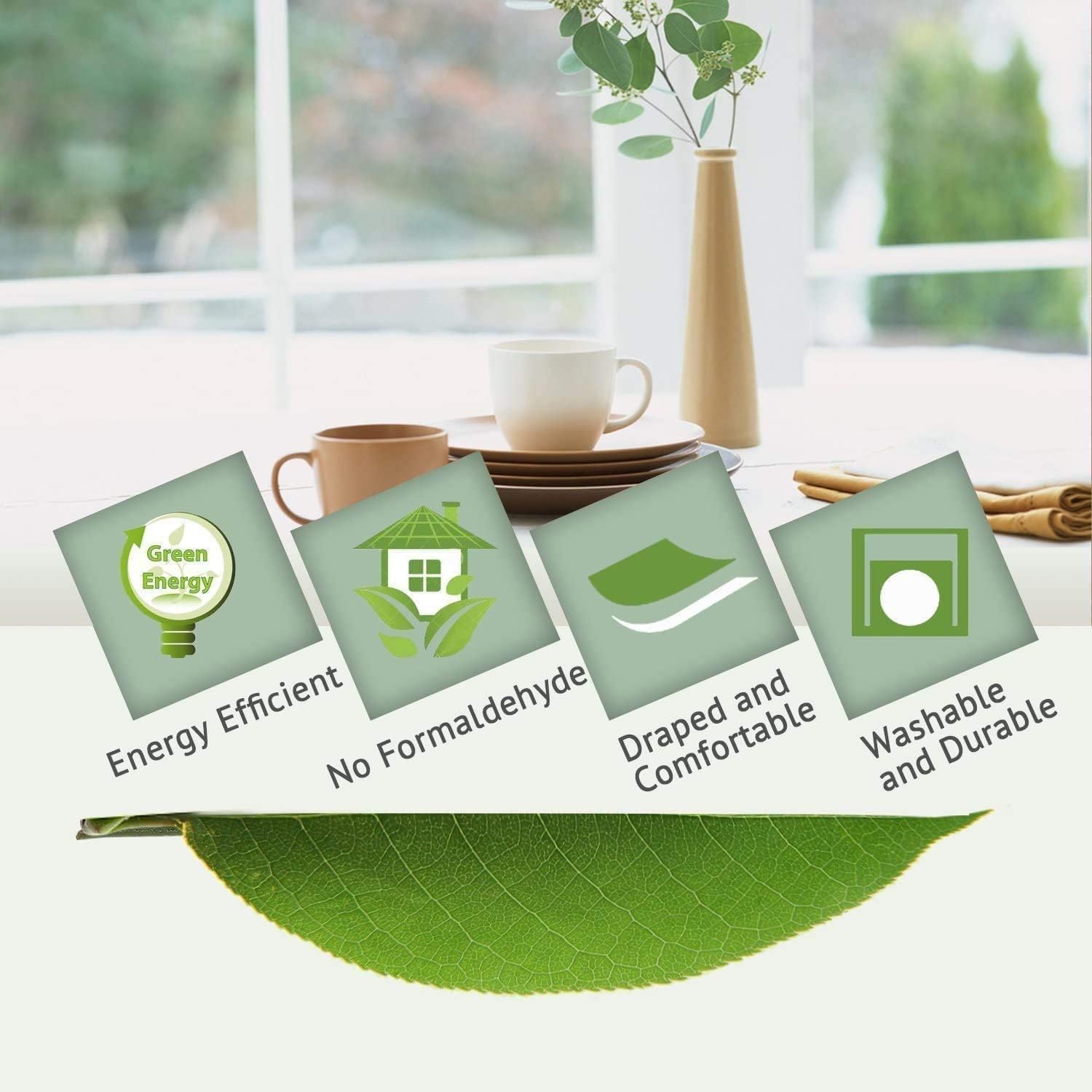 Linen Curtain, 90 Inches Long Solid Room Darkening Rod Pocket Single Curtain Panel, Birch (2 Panels, 50Wx90L)