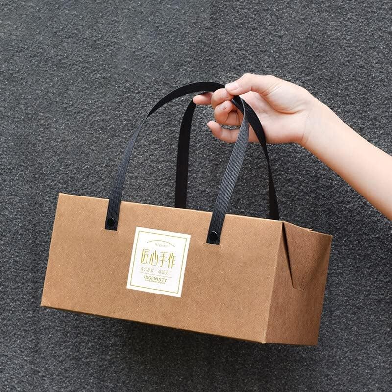 10Pcs/Lot DIY Kraft Paper Gift Box Package with Handle Festival Candy Favors Box Baking Cake Box Folded Dessert Packaging (Brown,10pcs)