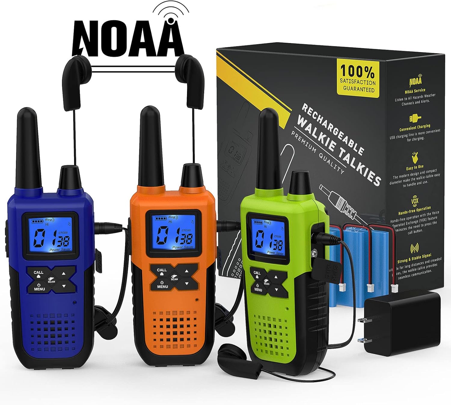 Rechargeable Long Range Walkie Talkies with Earpiece – 3 Pack for Family Adventures