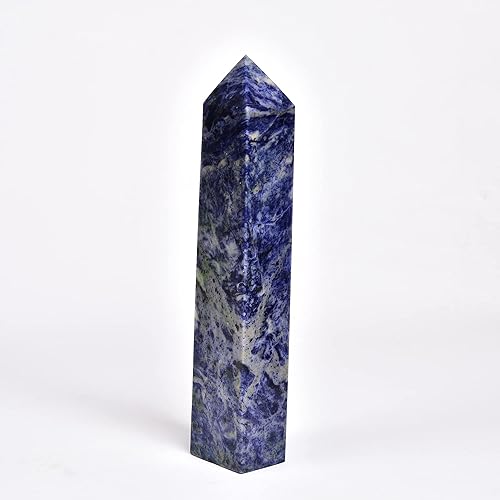 Miniatura 3 de JIC Gem Varita de cristal curativo natural con puntos de sodalita azul, torre de cuarzo, 4 cristales facetados de un solo punto para meditación,