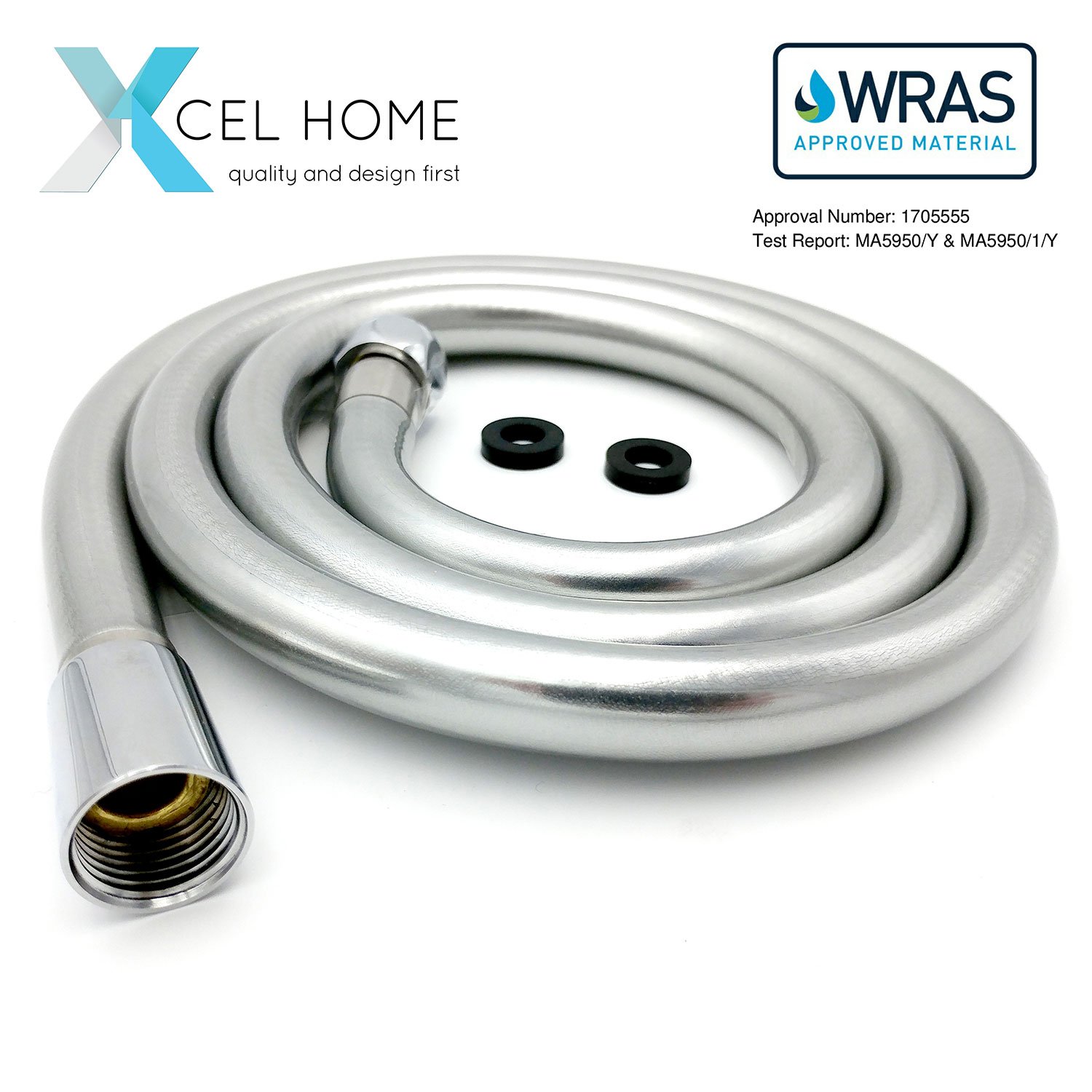 Xcel Home Wras 1,5 m Düz Bağlantı Pürüzsüz İnci Gümüş PVC Esnek Kink Anti-Kink Duş Hortumu Katı Bağlantılı (Ürün Kodu: Sh150-Sil-Wras SNL)