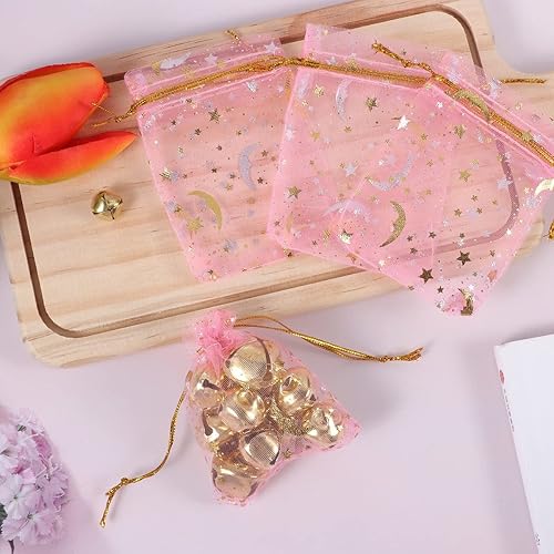 Vista 27 de SUMAJU 100 bolsas de organza de estrella lunar, 2.7 x 3.5 pulgadas, bolsa de organza púrpura transparente, pequeñas bolsas de regalo con cordón