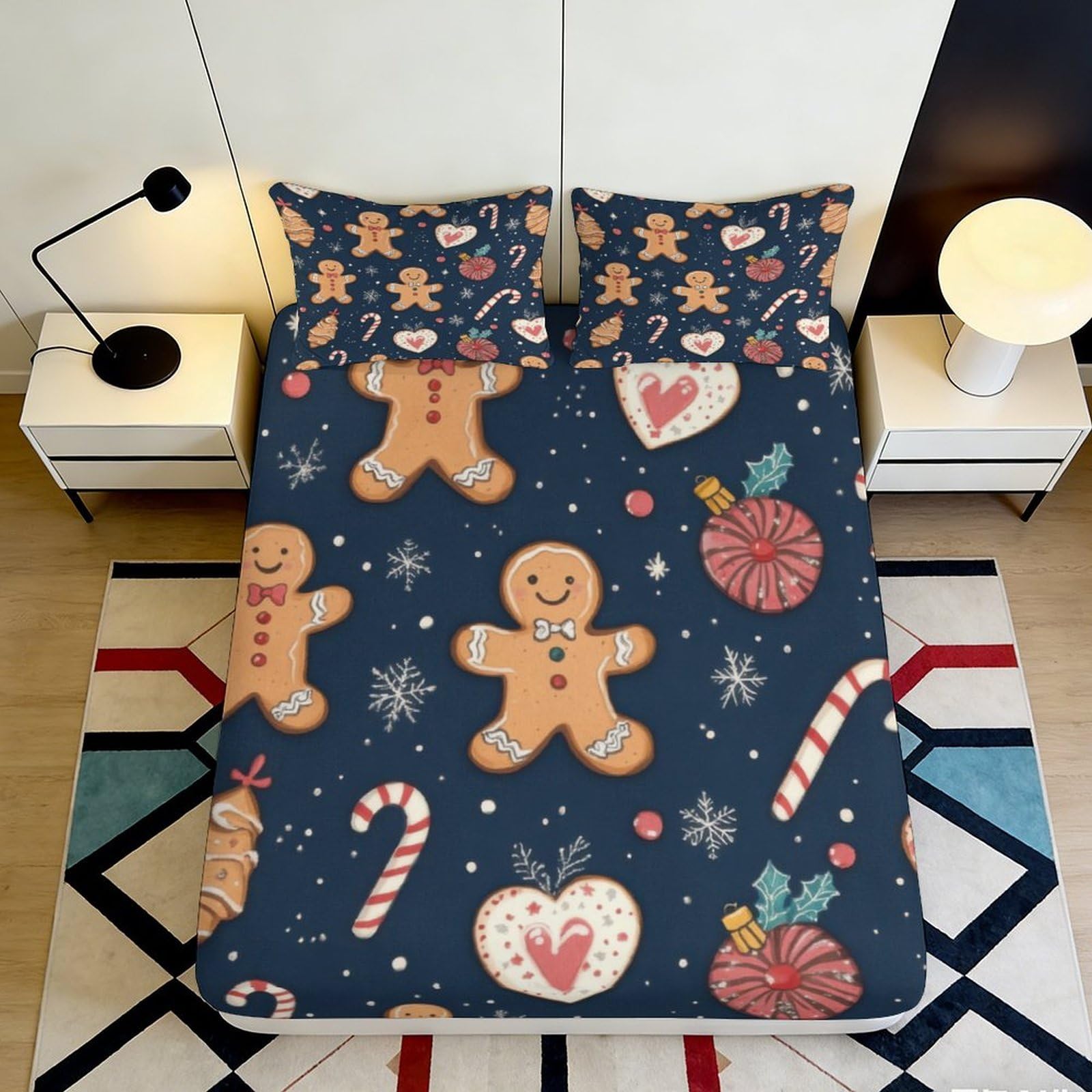 Pnayamiorkfel Style-9 3D Printed Gingerbread Candy Fitted Sheet Microfiber Soft Christmas Ornament Bed Cover For Bedroom Guest Room Decor 90X200x25cm