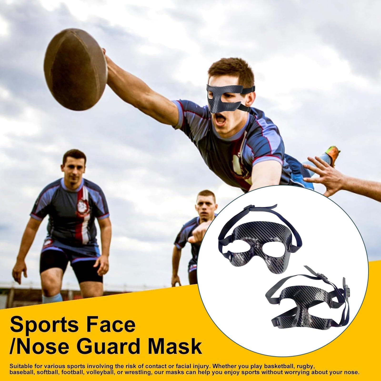 Pacco da 2 Maschere Protettive Nasali in Fibra di Carbonio per Sport Come Calcio, Basket e Softball – Regolabile, Protezione Efficace per Danza, Spettacoli e Attività di Bar, Motivo in Twill